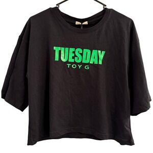 Toy G Pinko Womens Tuesday Graphic Cropped T-Shirt Black Green Size Large NWT